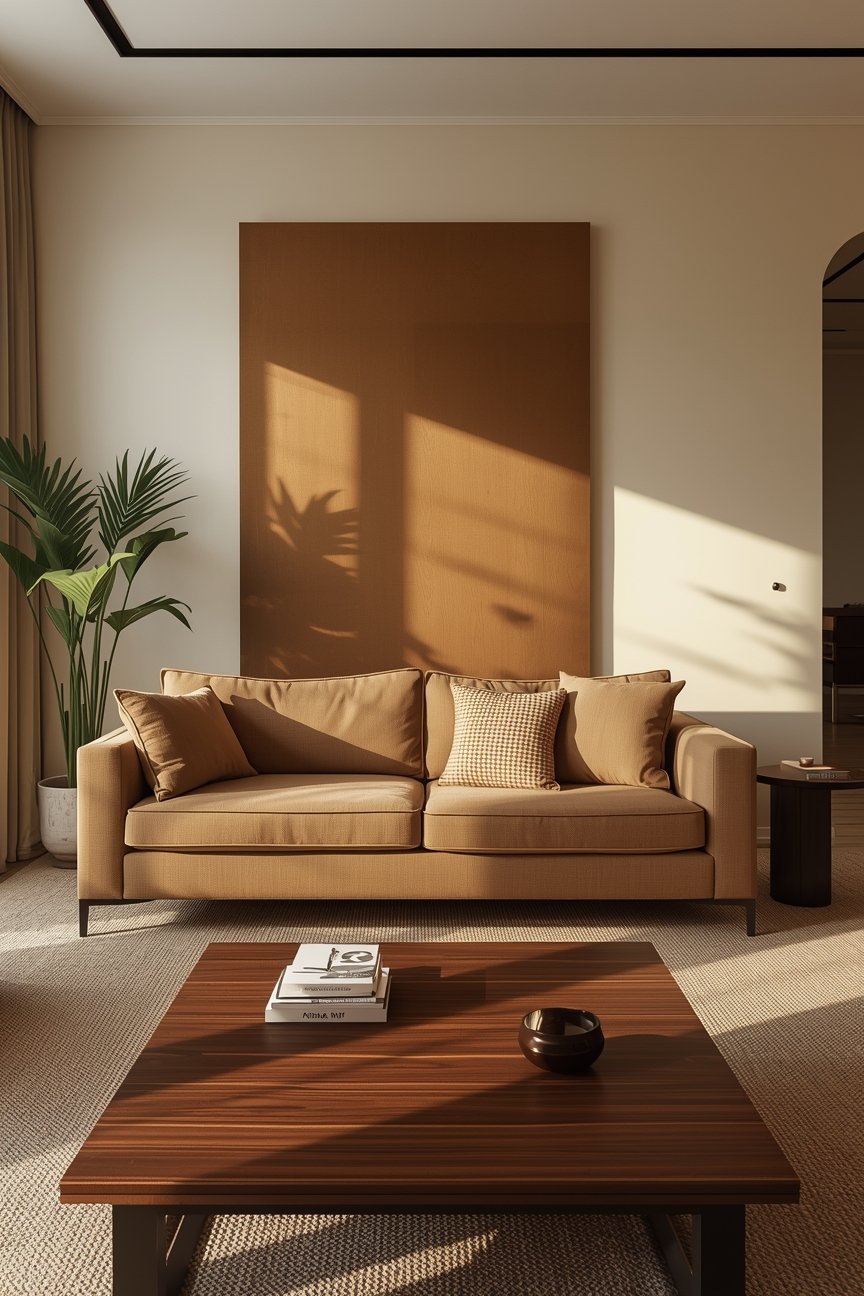 brown and beige living room with deliberate tonal 3