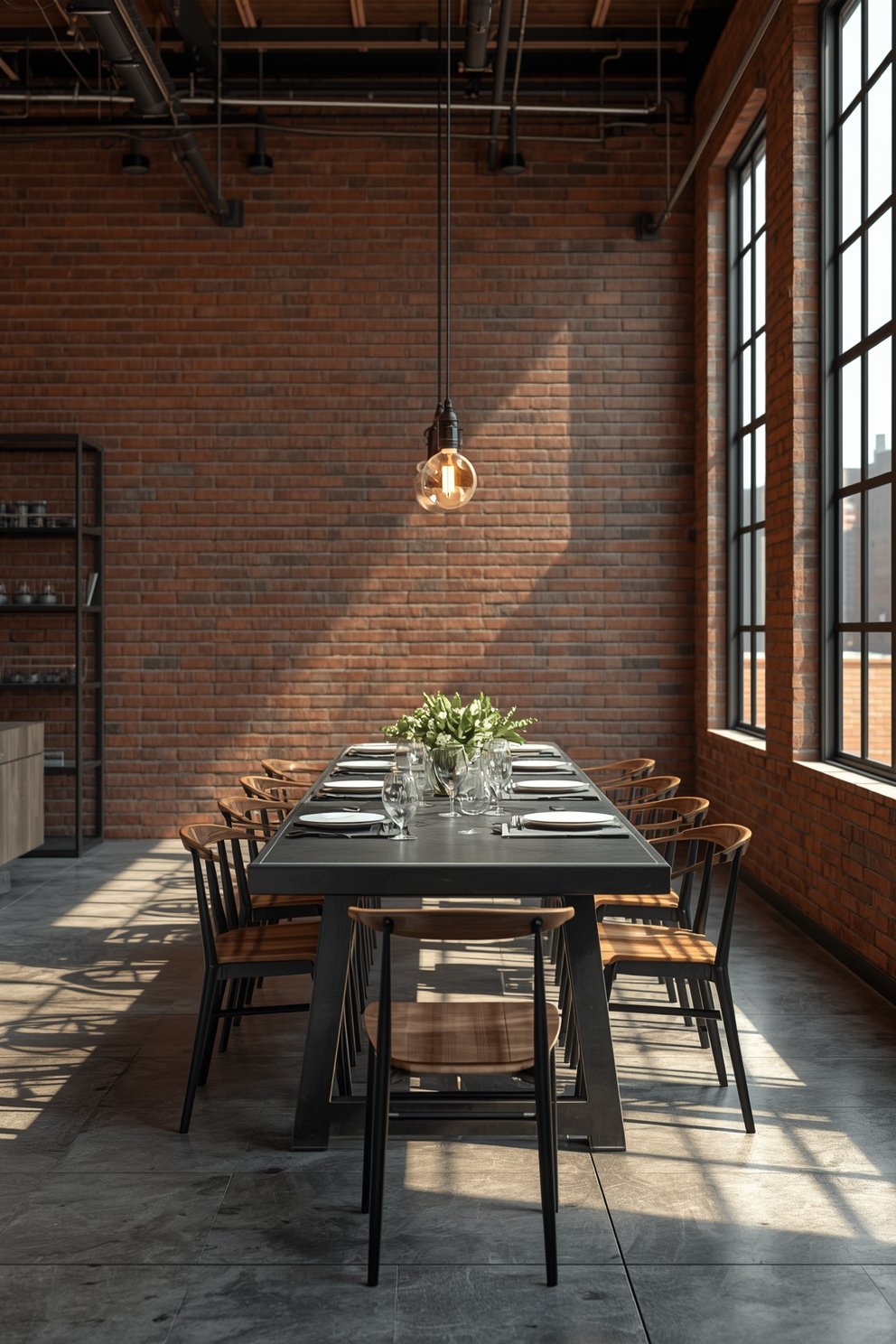 industrial dining room exposed brick wall raw ste 0