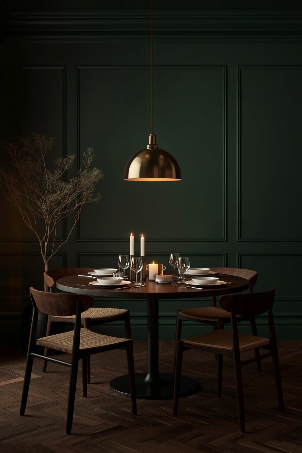 moody dining room deep forest green walls brass p 0