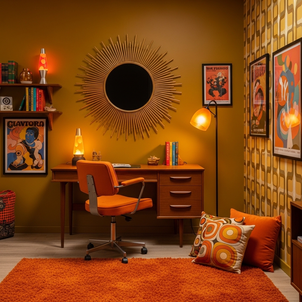 all mustard Retro 70s Funky Workspace