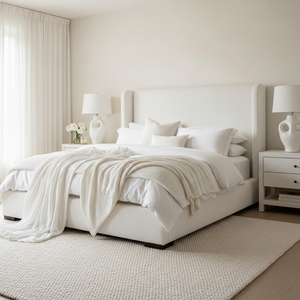 a plain white master bedroom 