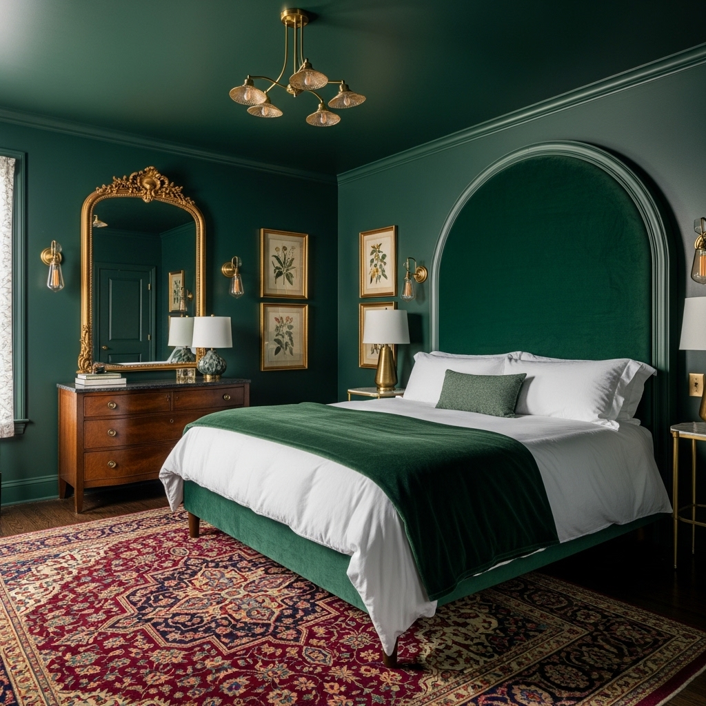 dark green jewel master bedroom 