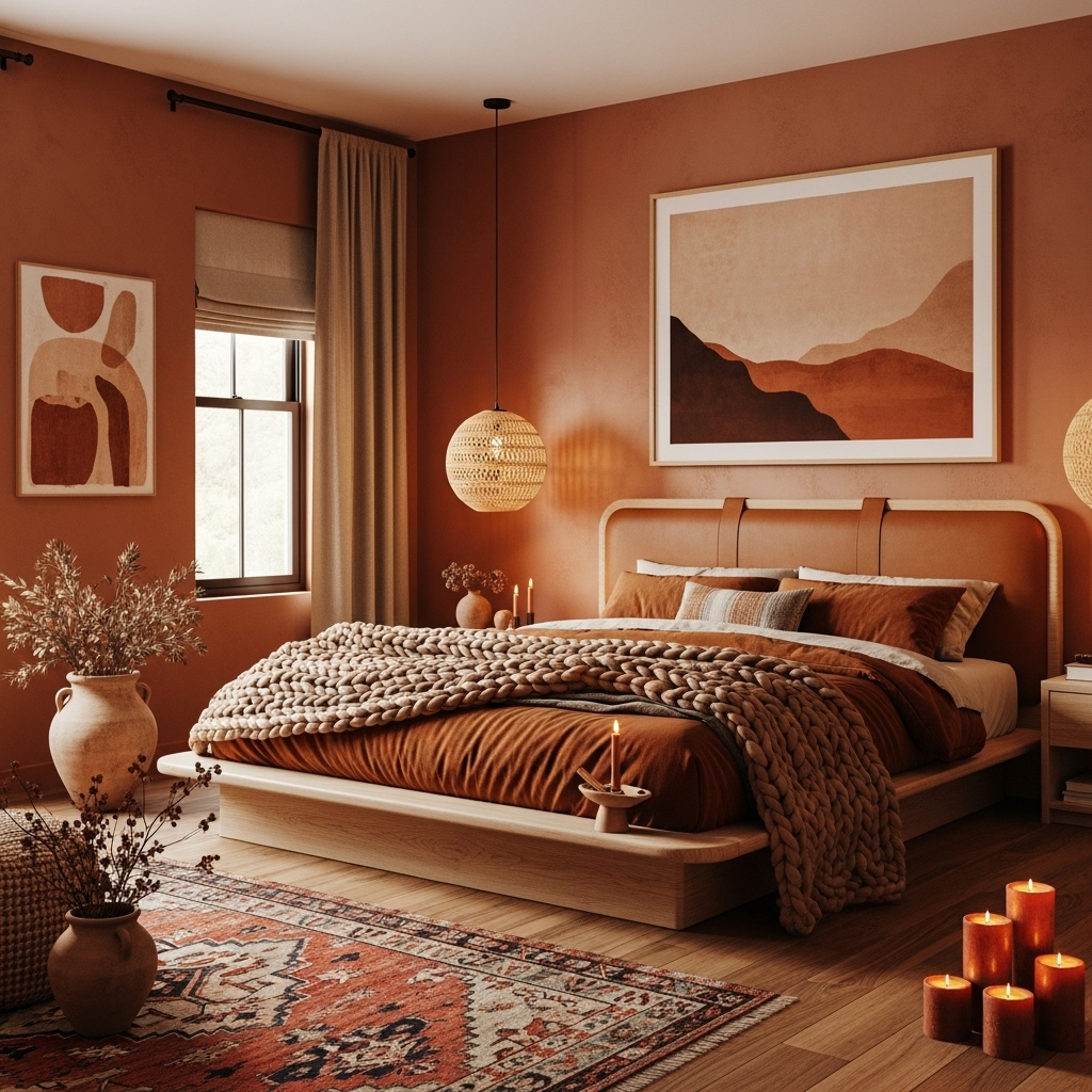 warm earthy master bedroom 
