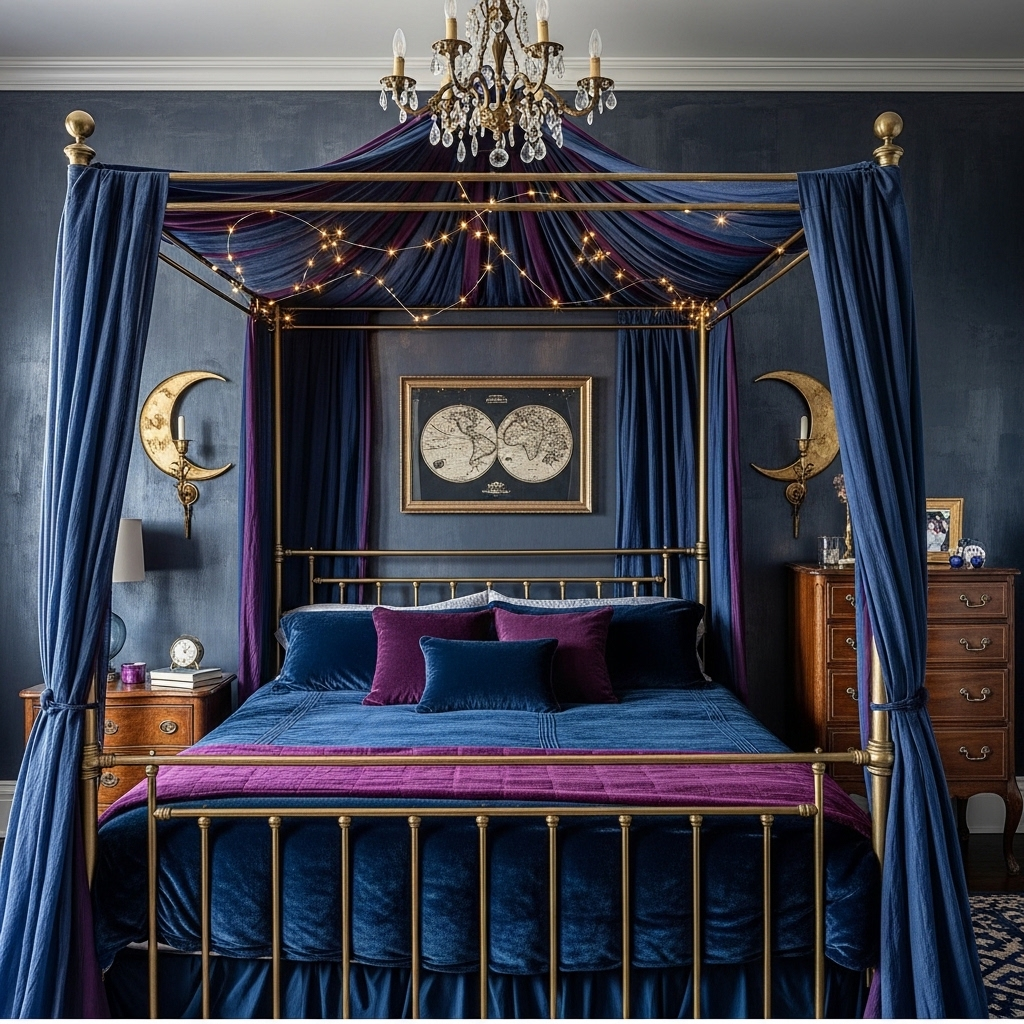 midnight blue celestial master bedroom 
