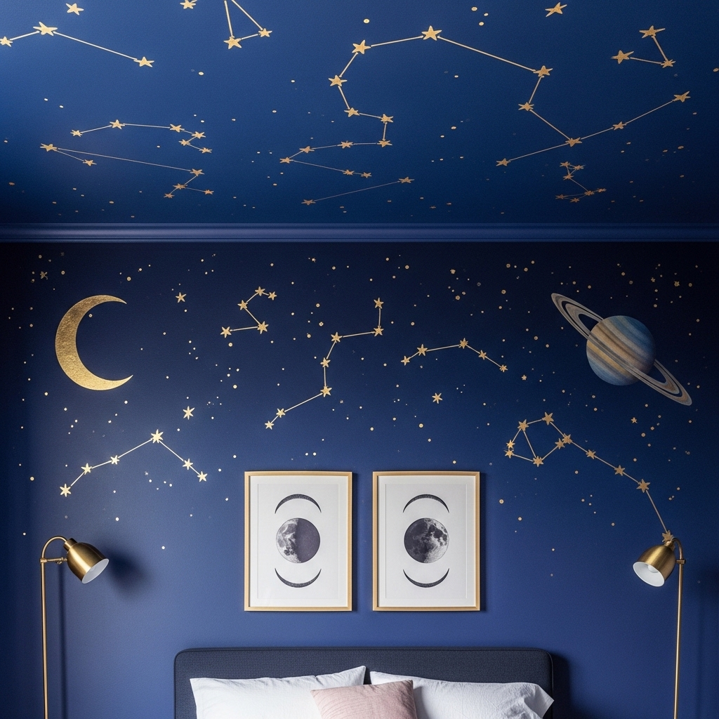 midnight blue celestial wall 