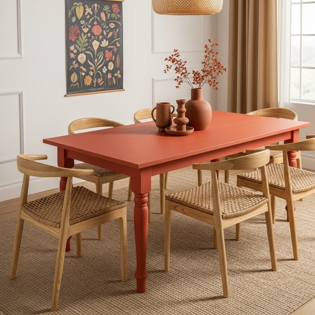 12 Dining Room Table Ideas That Will Transform How You Gather, Eat & Entertain he Warm Terracotta Painted Table — Color as Statement