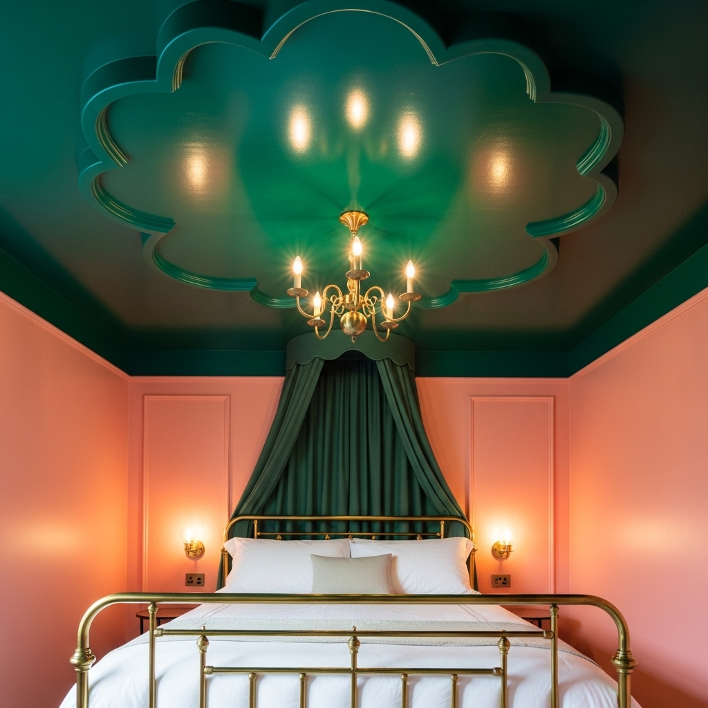 13 Green & Pink Bedroom Ideas That Prove This Color Combination Is the Most Beautiful in Design Emerald Green Ceiling With Pink Walls — The Inverted Jewel Box