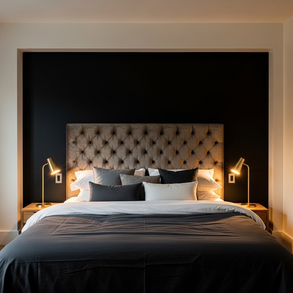 Black Accent Wall Behind the Bed Only