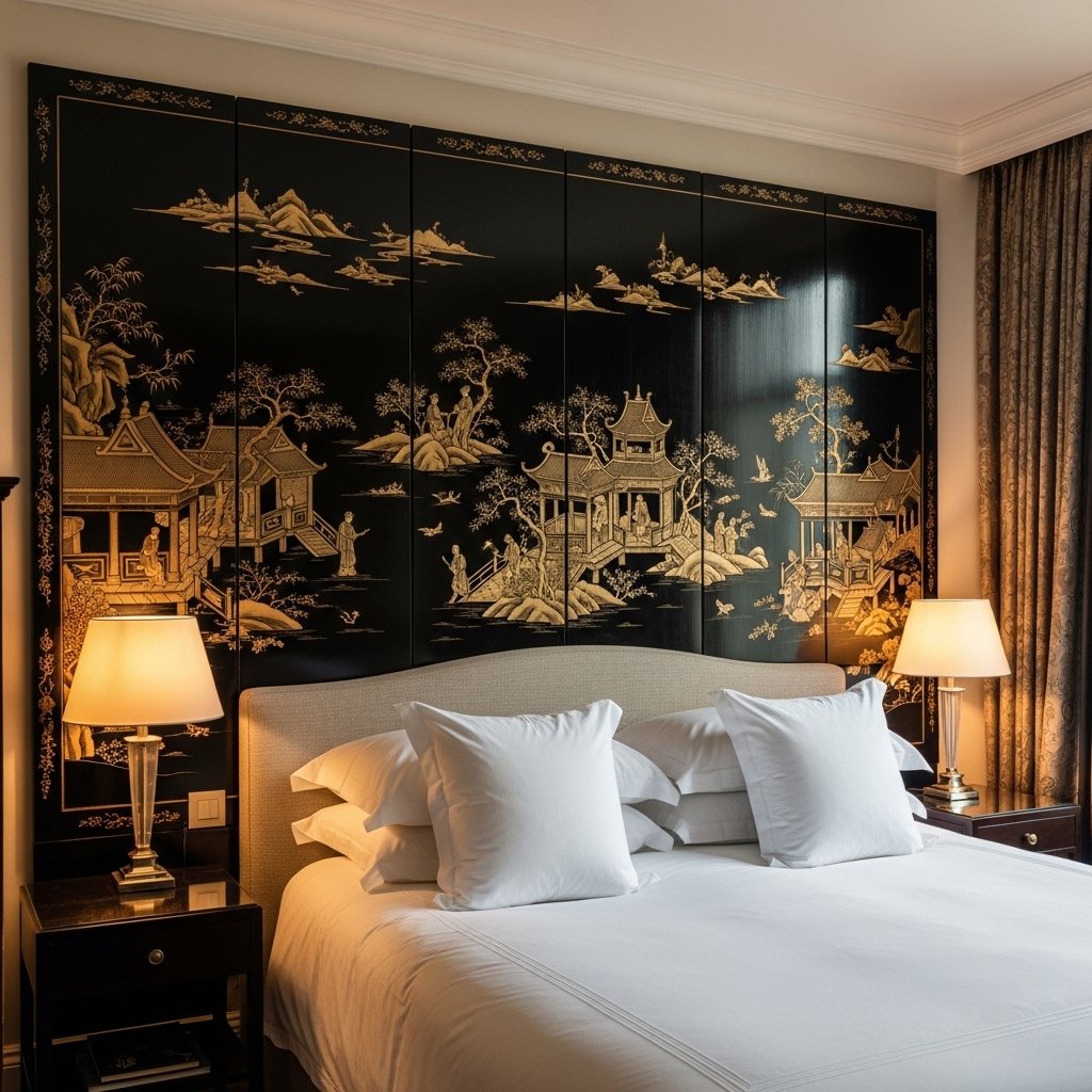 Chinoiserie Screen as Headboard