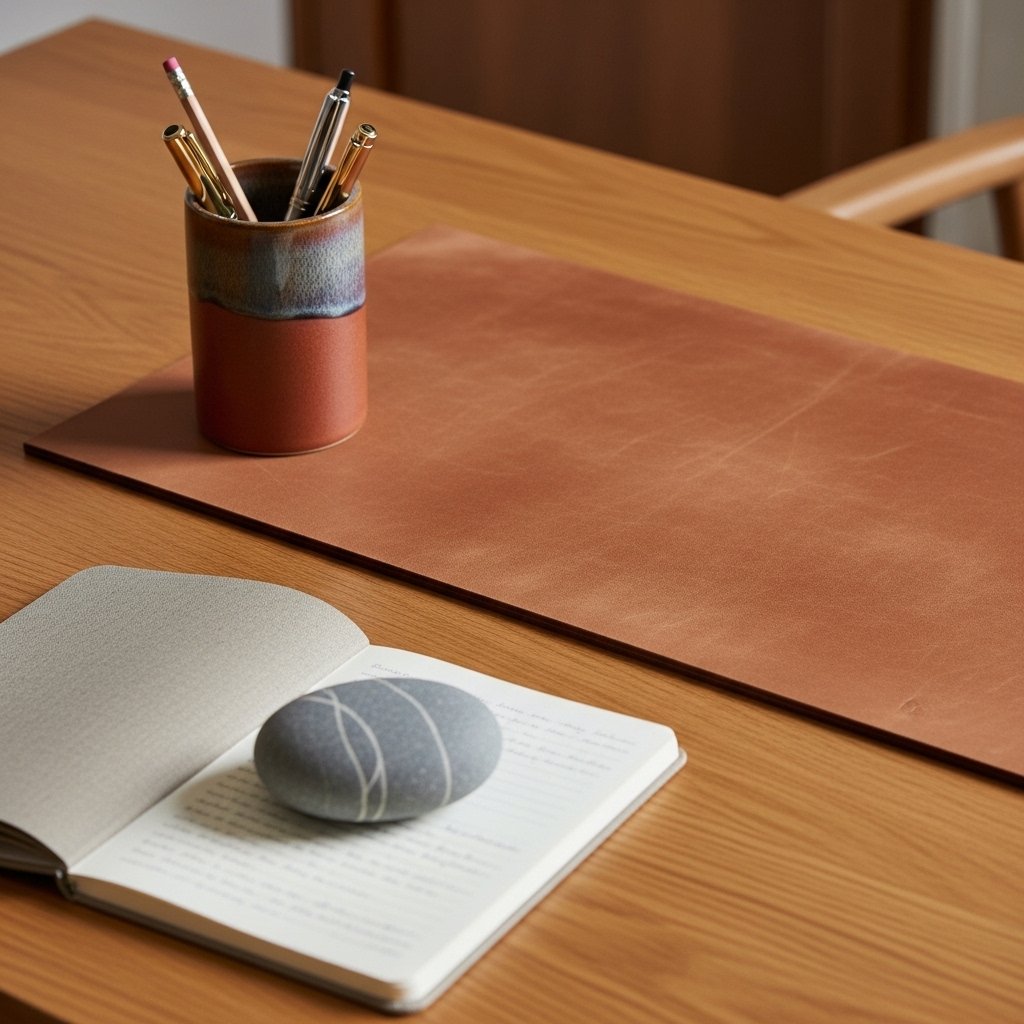 12 Home Office Setup Ideas That Make Work Feel Worth Doing Natural Materials for the Desk Surface and Accessories