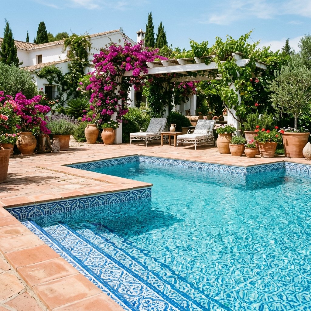The Geometric Pool with Mosaic Tile Accents