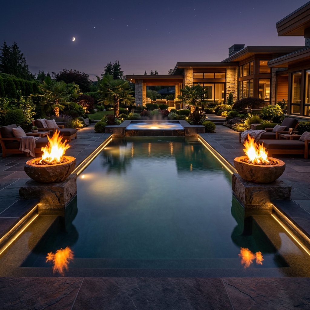 The Heated Pool with Fire Feature Surround