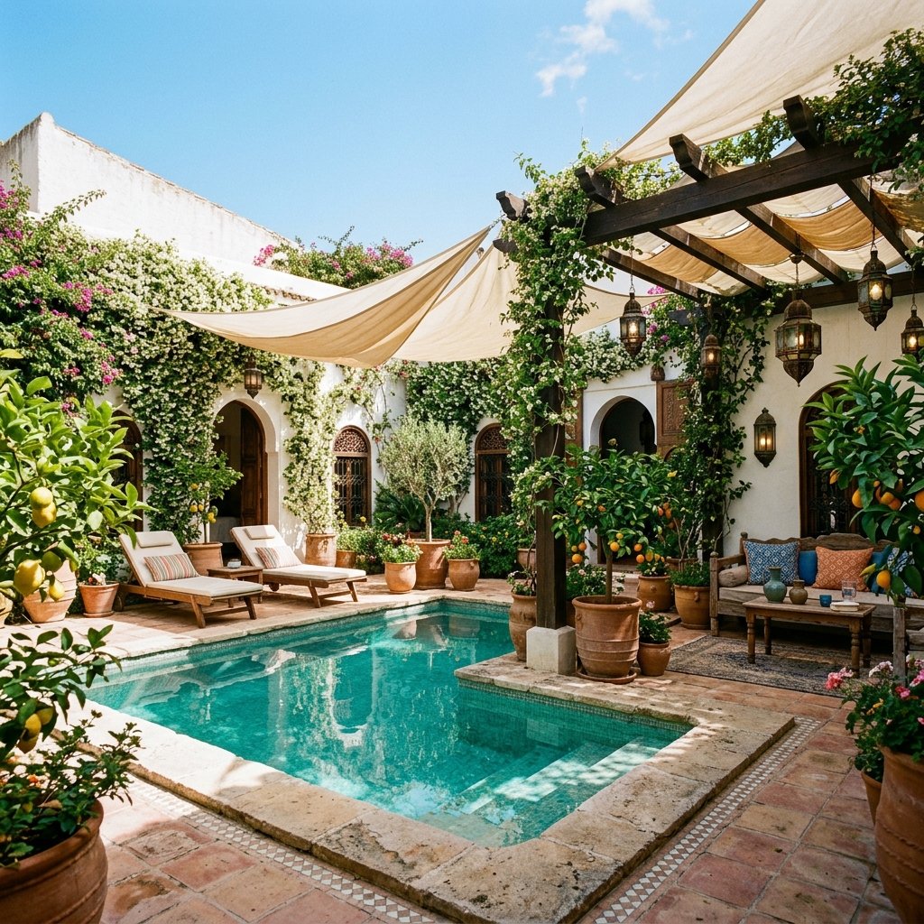 The Courtyard Pool with Shade Structures