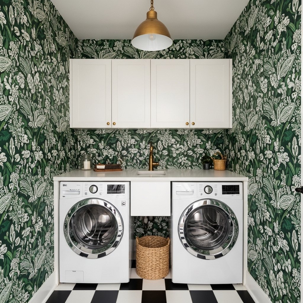 Wallpaper as a Laundry Room Statement Wall
