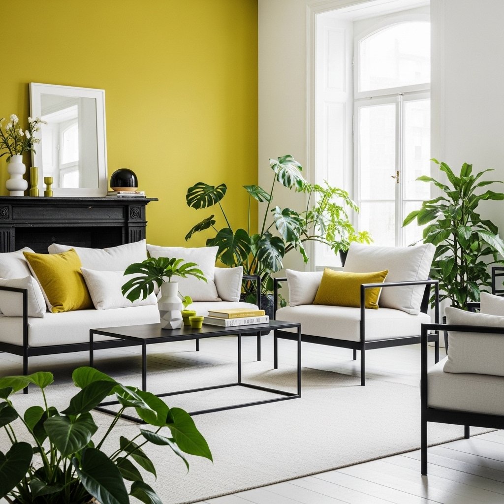 Warm Chartreuse, Natural White, and Black