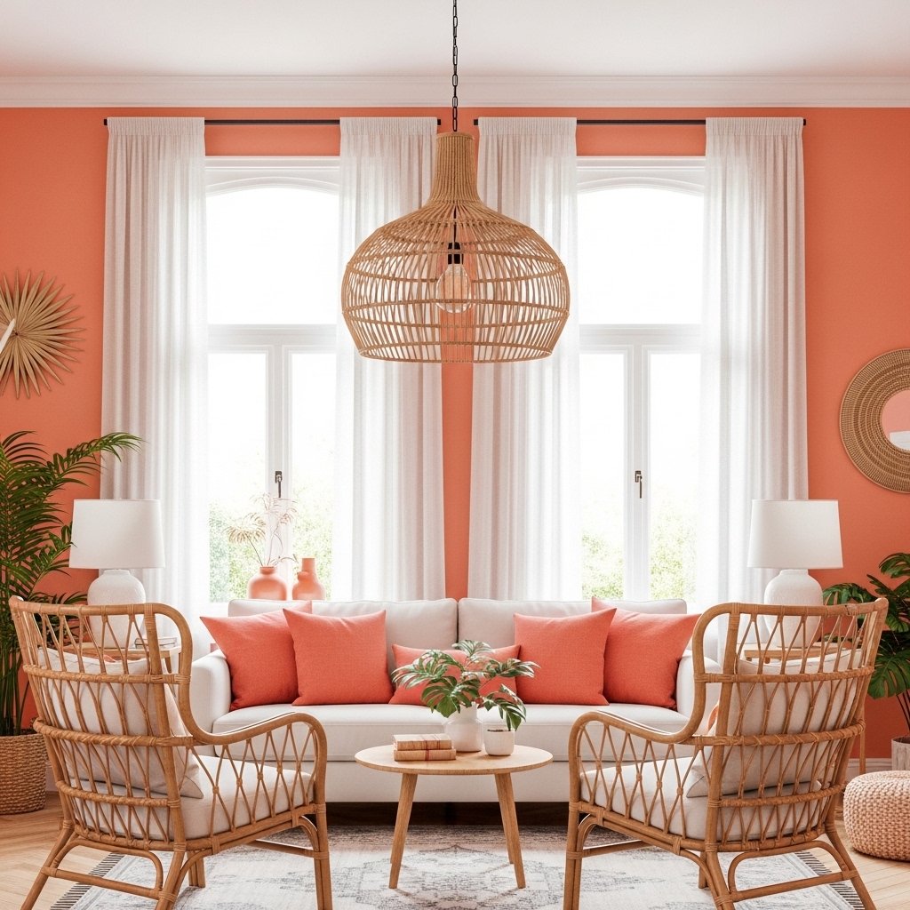 Warm Coral, Warm White, and Rattan Natural