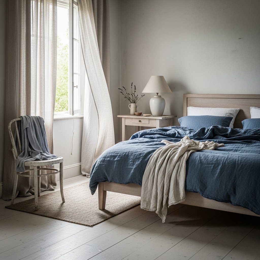 Faded Indigo, Natural Linen, and Bleached Wood