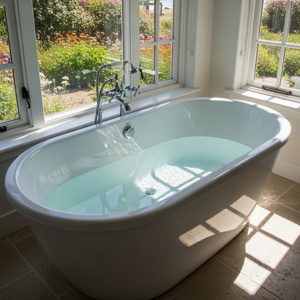 A Freestanding Bath With Coastal Light