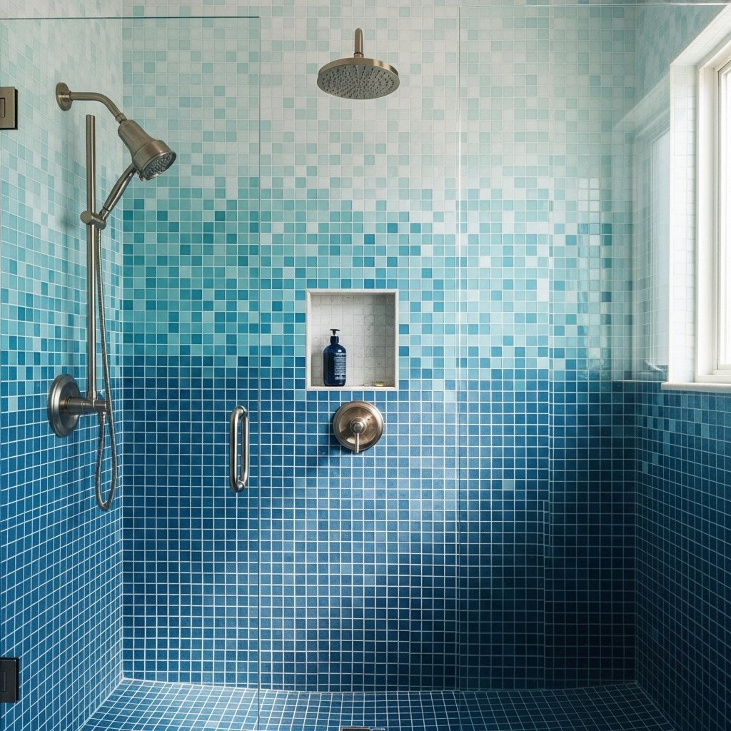 Blue Mosaic Tile in the Shower