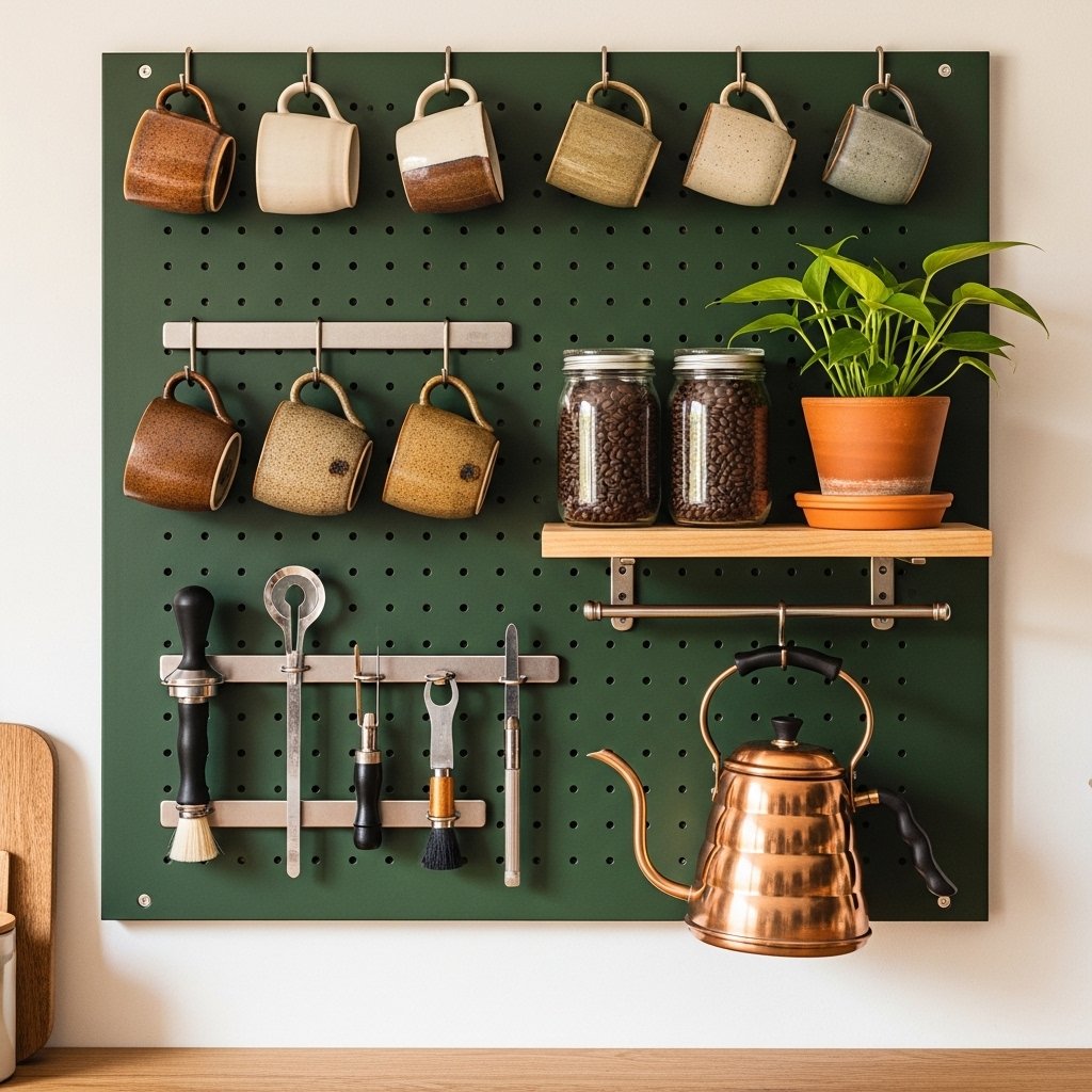 The Wall-Mounted Pegboard Coffee Station