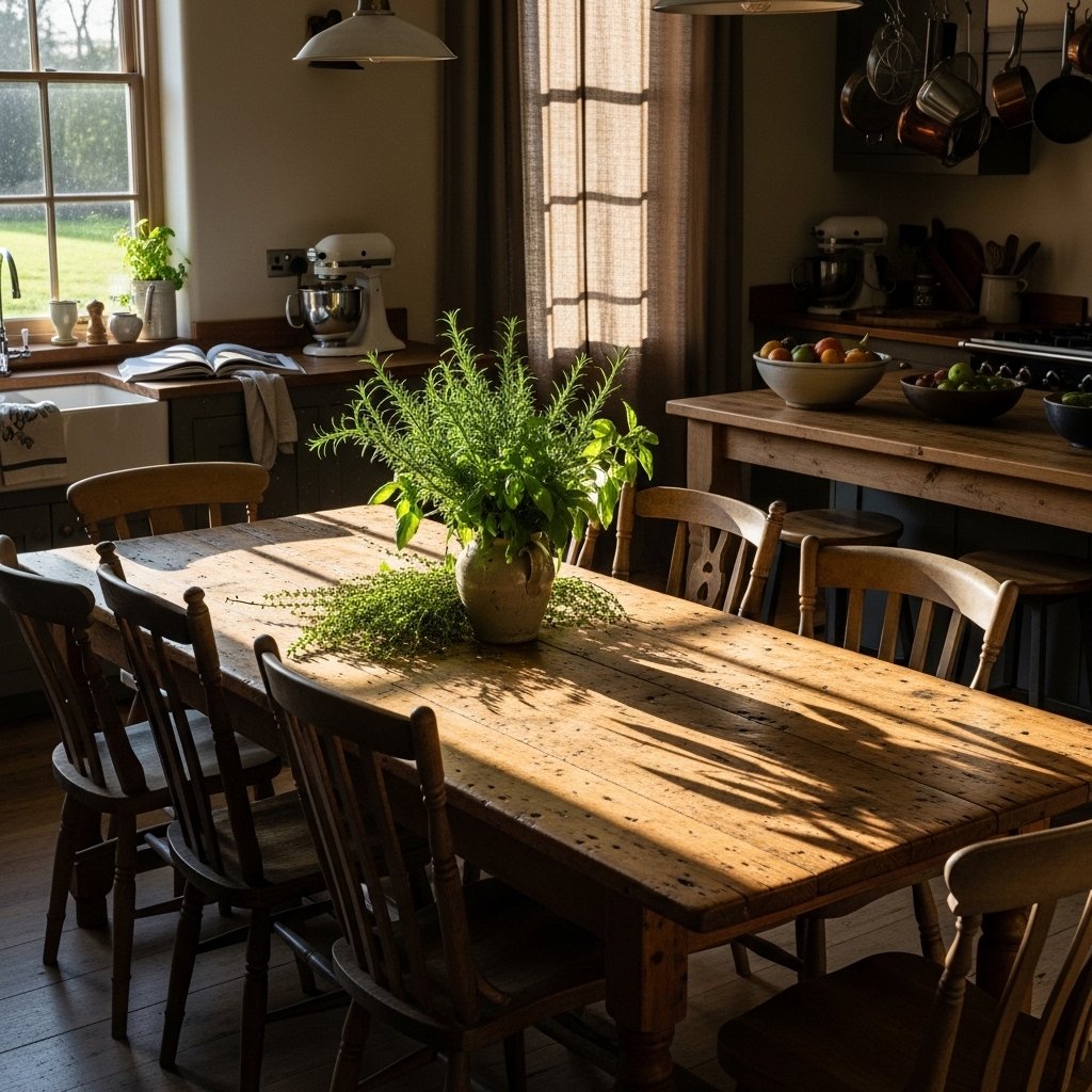 A Large Farmhouse Table in the Kitchen