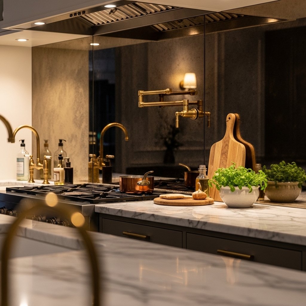 Mirrored or Smoked Glass Backsplash