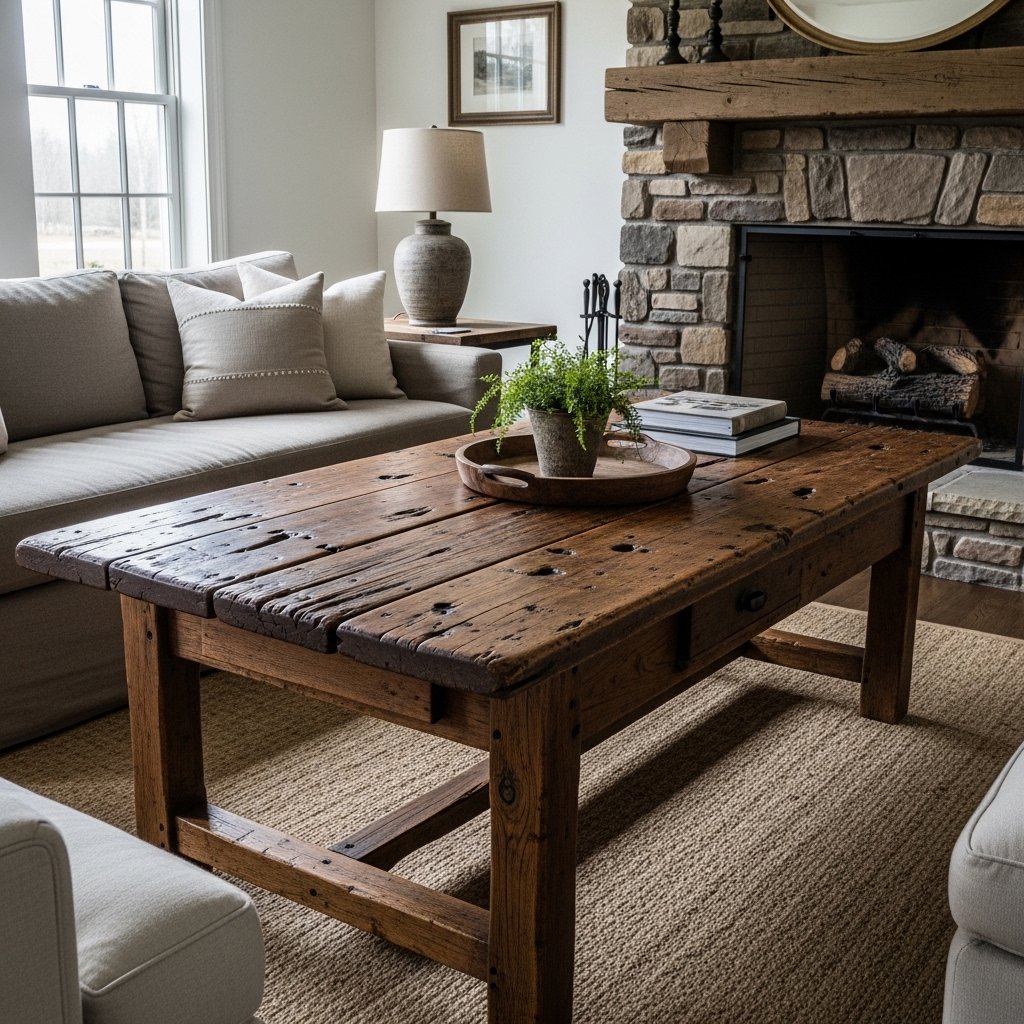 A Working Farm Table as Coffee Table