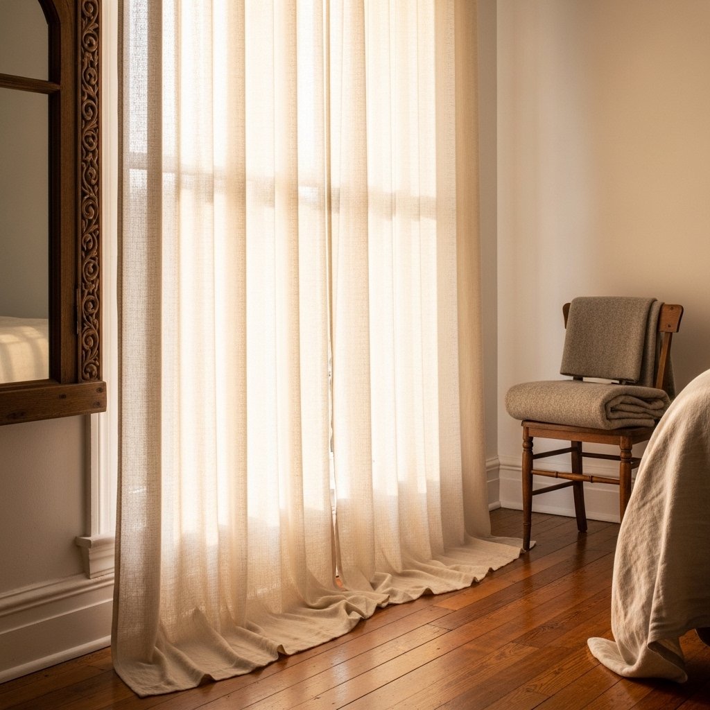 14 Vintage Bedroom Ideas That Feel Romantic, Collected, and Effortlessly Timeless Sheer Linen Curtains That Pool on the Floor