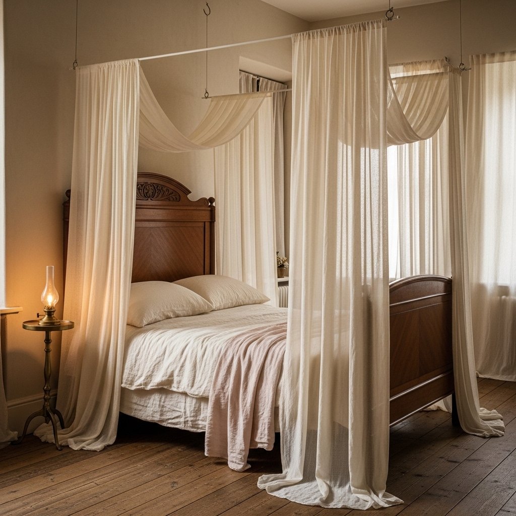 14 Vintage Bedroom Ideas That Feel Romantic, Collected, and Effortlessly Timeless Canopy or Draped Fabric Above the Bed