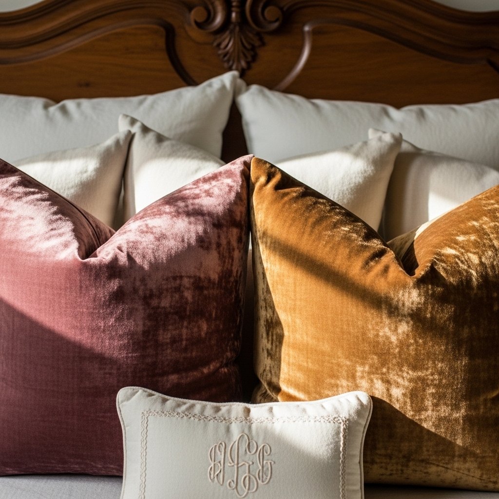 14 Vintage Bedroom Ideas That Feel Romantic, Collected, and Effortlessly Timeless Velvet or Brocade Throw Pillows