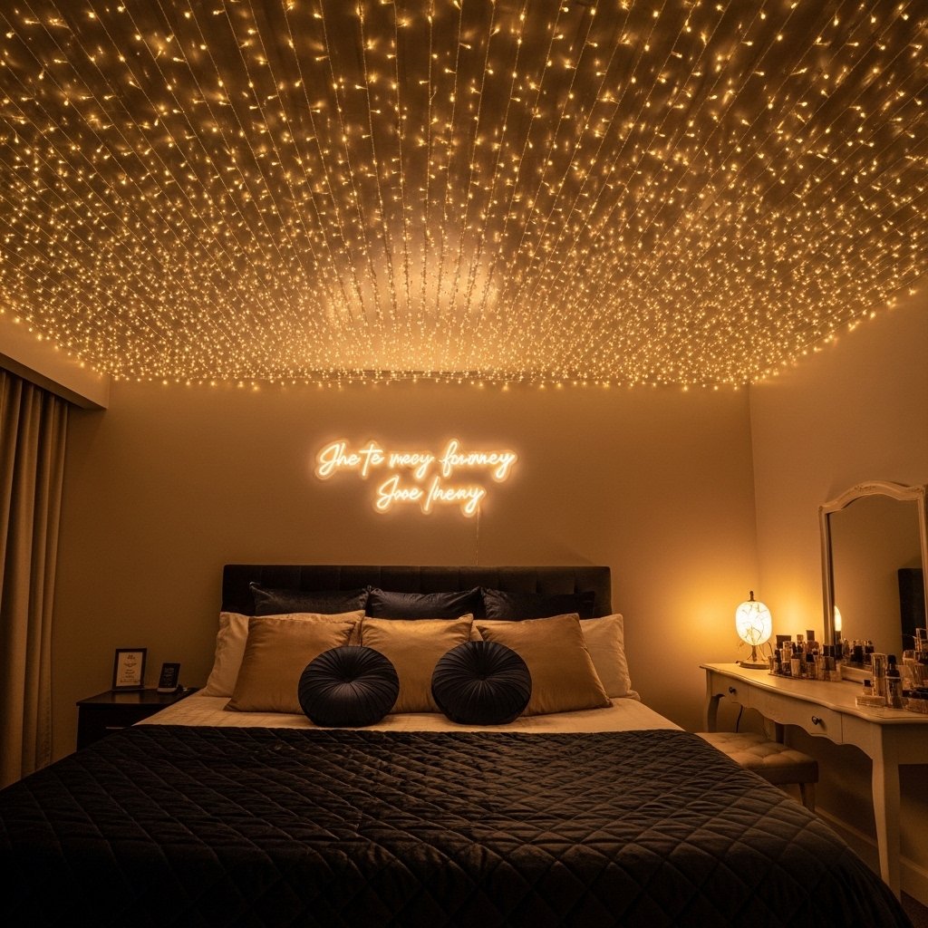 Dress the Ceiling With Fabric or String Lights
