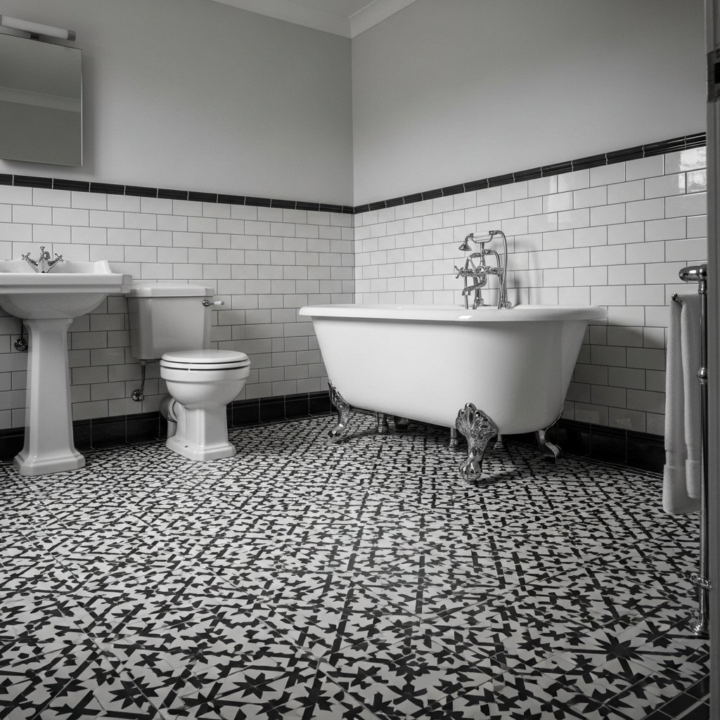 Black and White Geometric Floor
