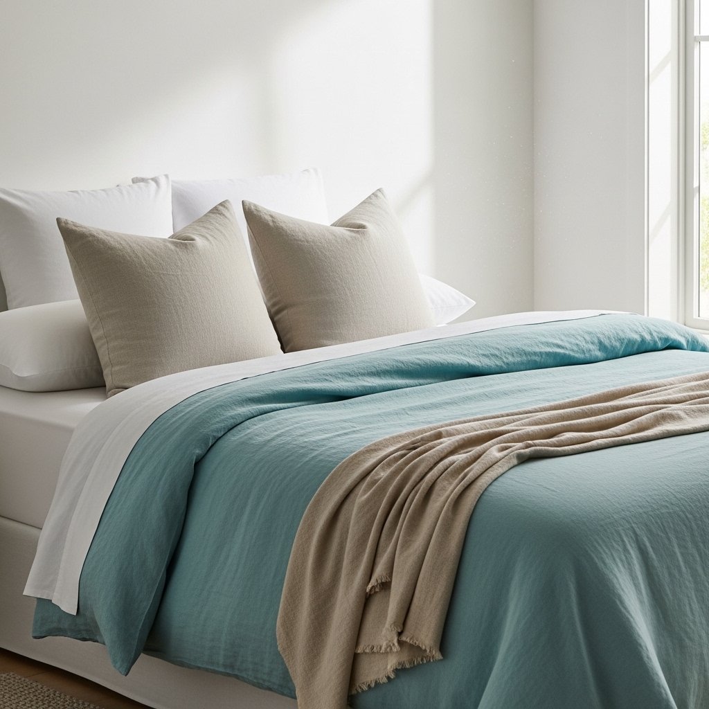 Faded Aqua and Natural Linen Layering