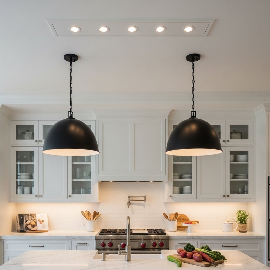 Recessed Lighting Combined With Decorative Pendants