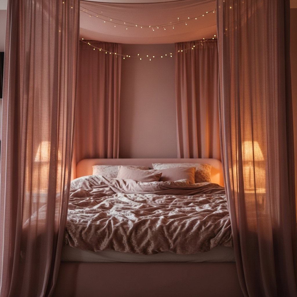 Pink Canopy Bed With Romantic Drama