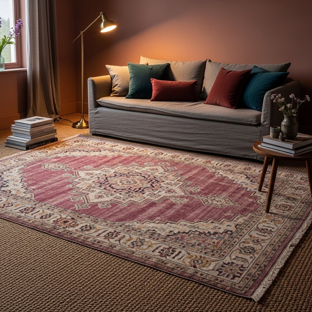 15 Stunning Rug Ideas That Will Make Your Floor the Most Loved Spot in the Room Dusty Rose Persian-Style Rug with Intricate Medallion