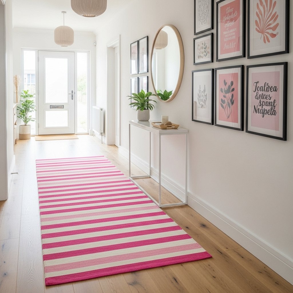 15 Stunning Rug Ideas That Will Make Your Floor the Most Loved Spot in the Room Candy Pink Striped Runner for a Hallway Statement
