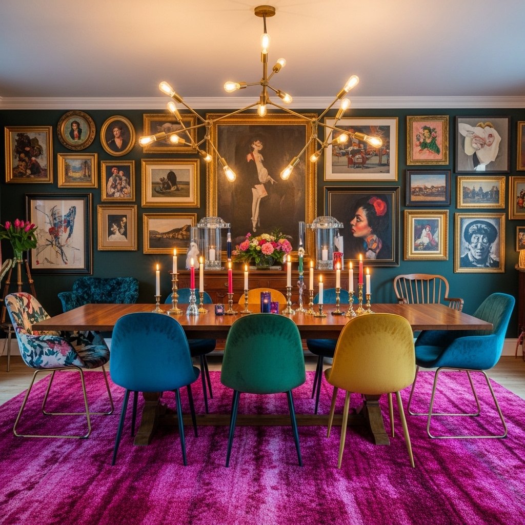 15 Stunning Rug Ideas That Will Make Your Floor the Most Loved Spot in the Room Grand Statement Magenta Tufted Rug for a Maximalist Dining Room