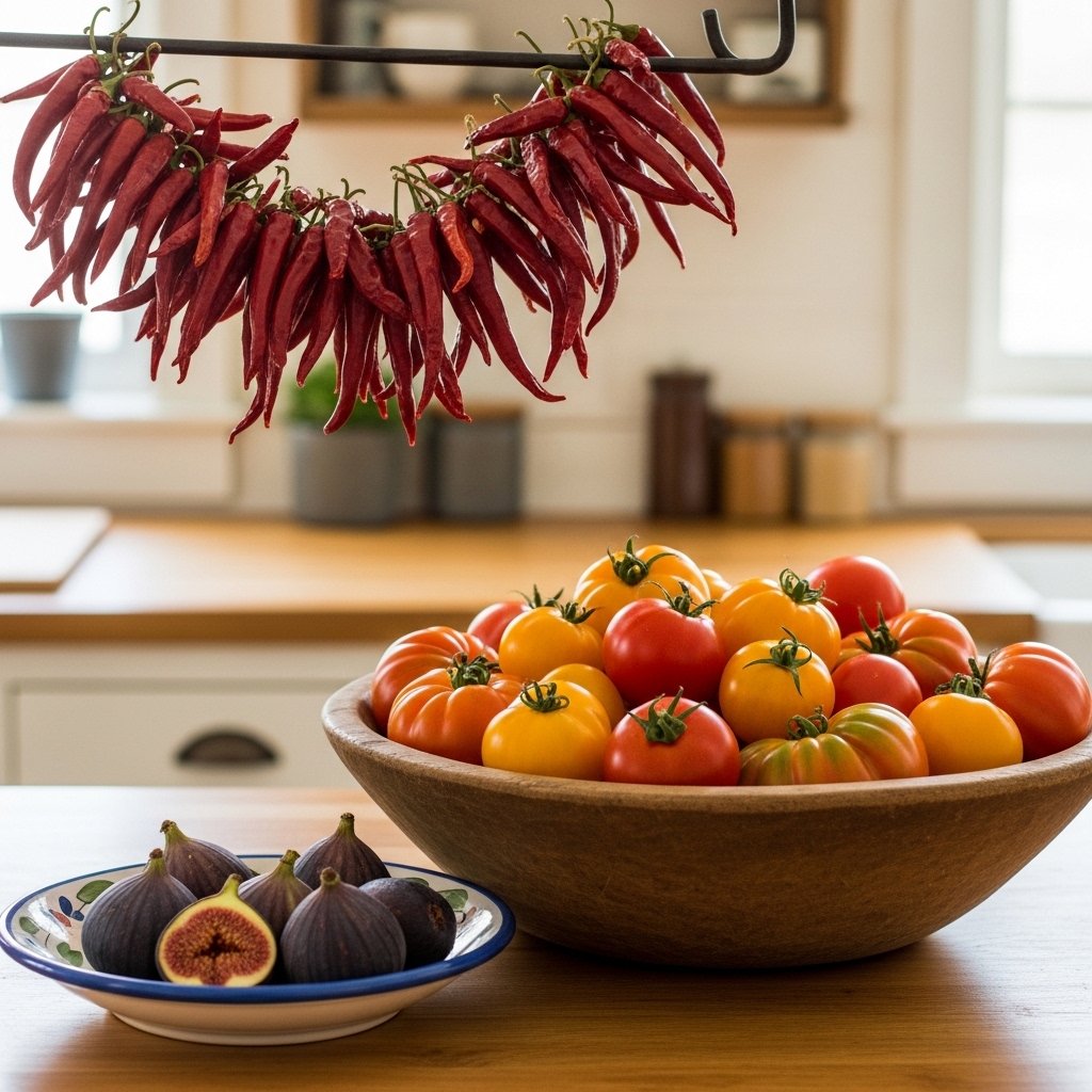 Seasonal Produce on Display as Kitchen Decoration
