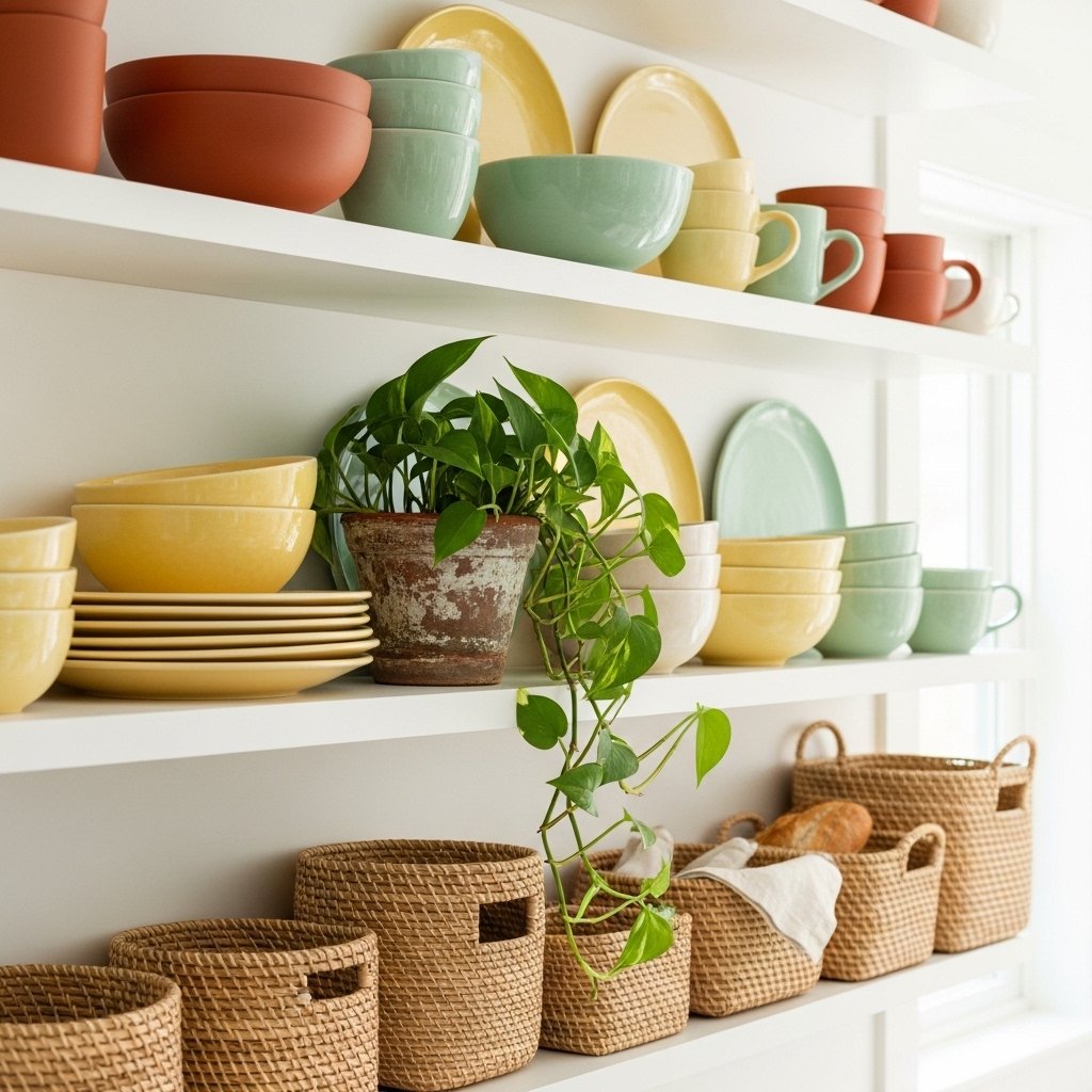 Open Shelves Restyled With Summer Ceramics