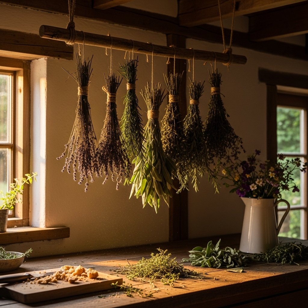 A Hanging Dried Herb Bundles Display