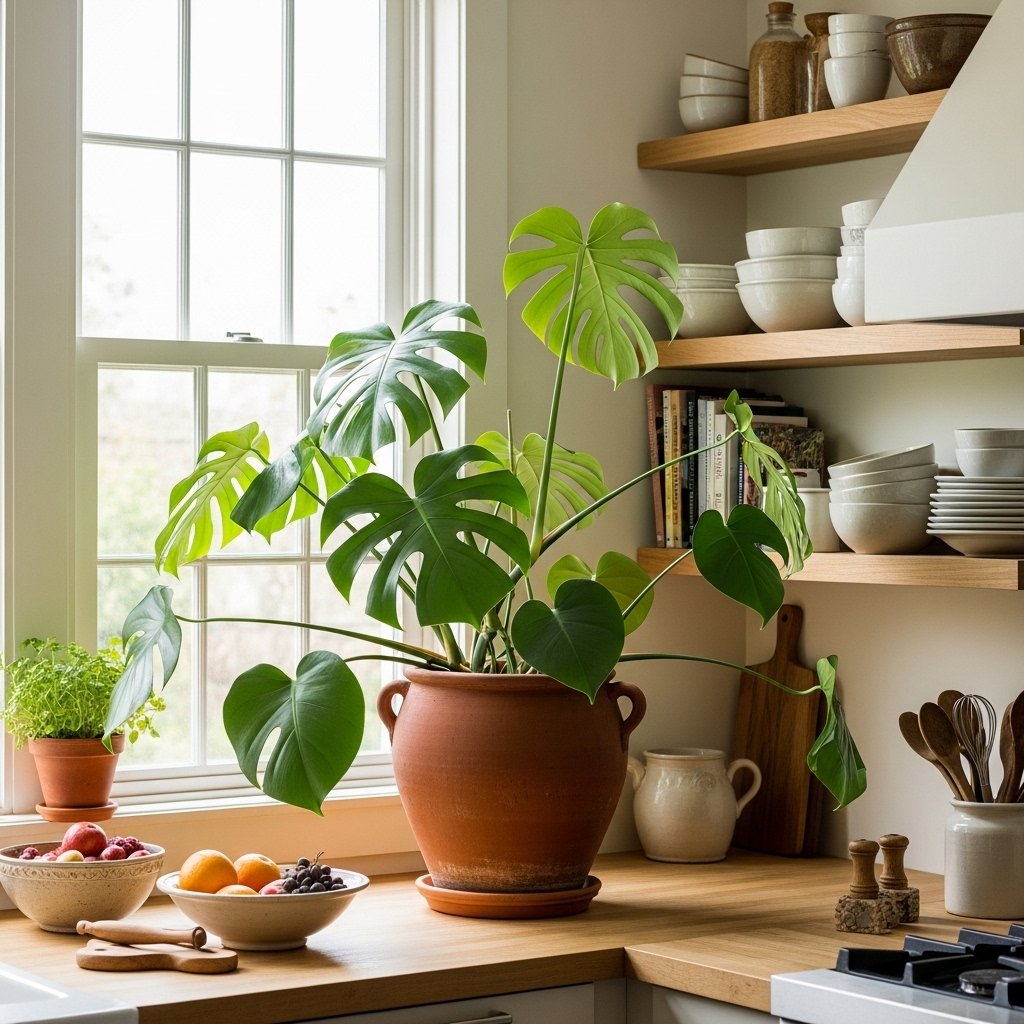 A Large Potted Plant Moved Into the Kitchen for Summer