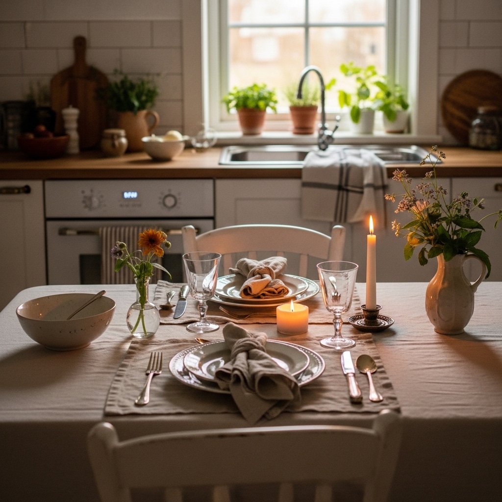 Evening Candles and a Summer Table Set for the Pleasure of It
