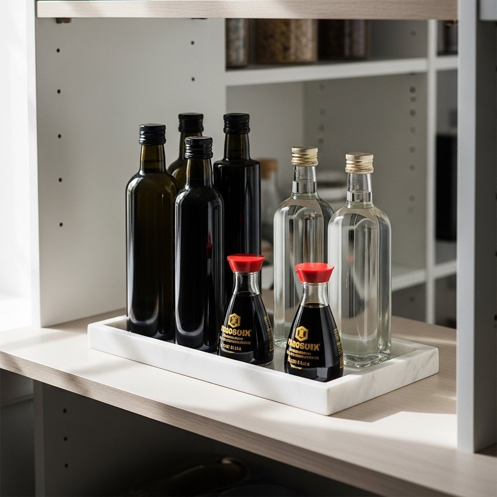 16 Kitchen Pantry Organization Ideas That Make Cooking Effortless Store Oils and Vinegars on a Dedicated Tray