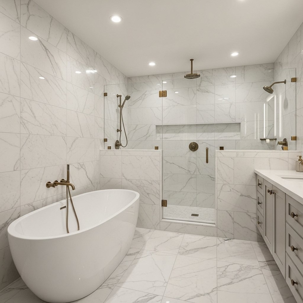 Floor-to-Ceiling Large Format Marble or Stone Tile