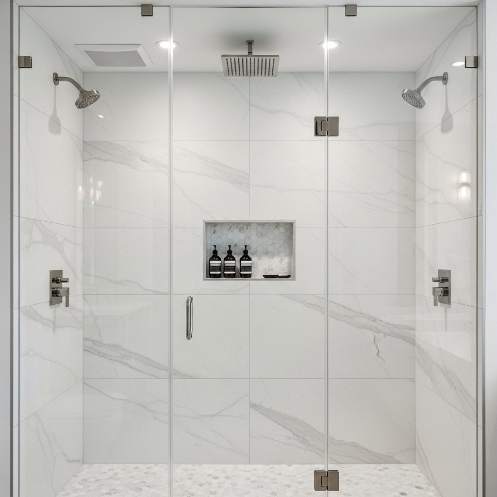 Frameless Glass Shower With Rainfall Showerhead