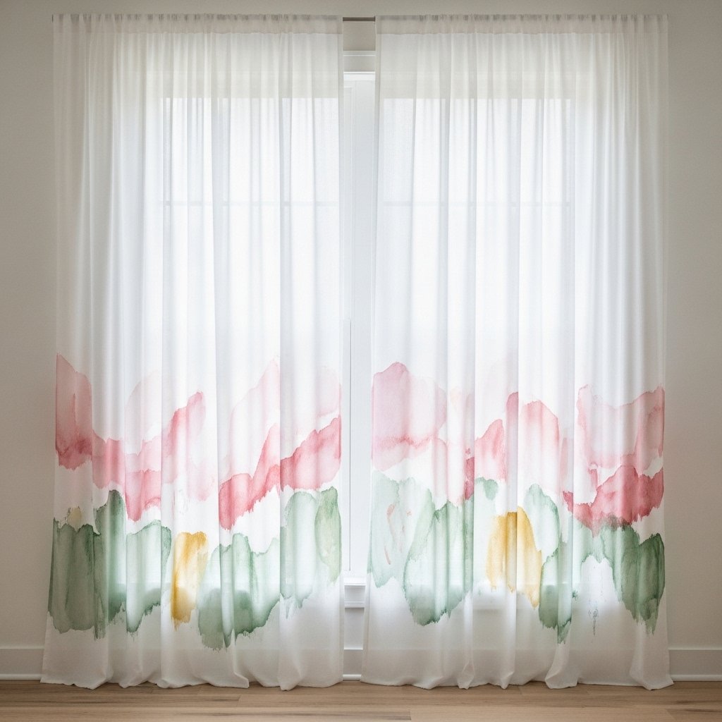 🎨 Watercolor Window Treatment — Painted Sheer Curtains
