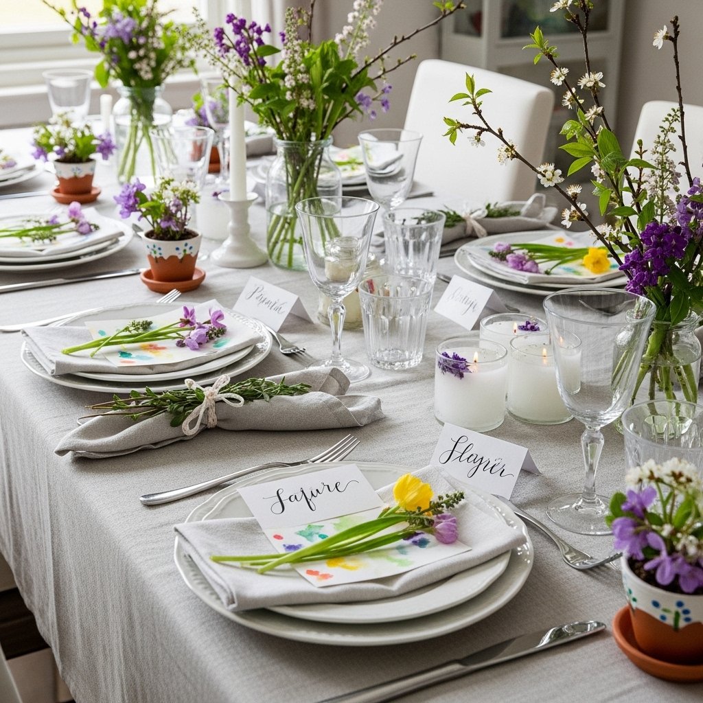 🎨 Watercolor Spring Place Cards & Table Setting