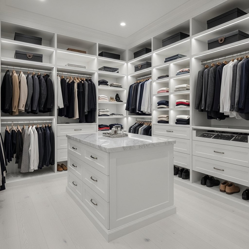 16 Walk-In Closet Ideas That Turn Getting Dressed Into the Best Part of Your Day Custom Built-In Shelving Floor to Ceiling