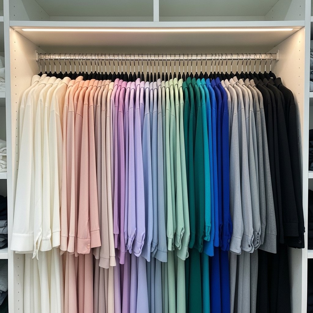 16 Walk-In Closet Ideas That Turn Getting Dressed Into the Best Part of Your Day Color-Organized Wardrobe System